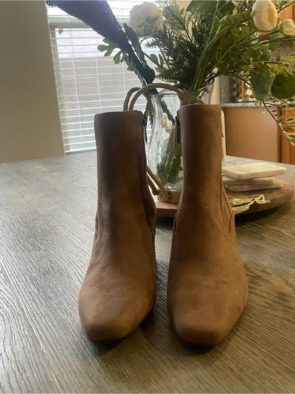 Donald J. Pliner Tan Suede Block Heel Ankle Booties